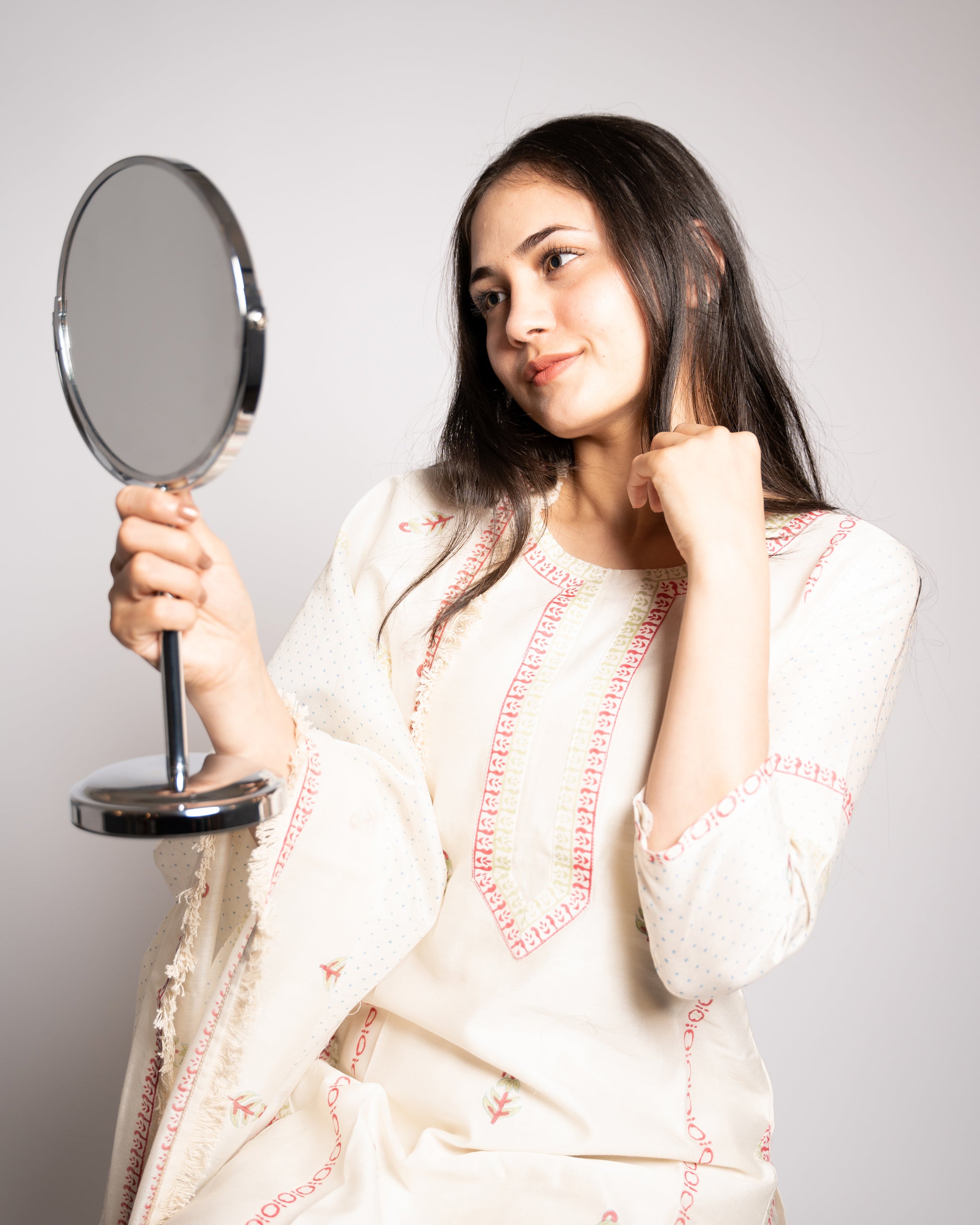White Chanderi Kurta Set