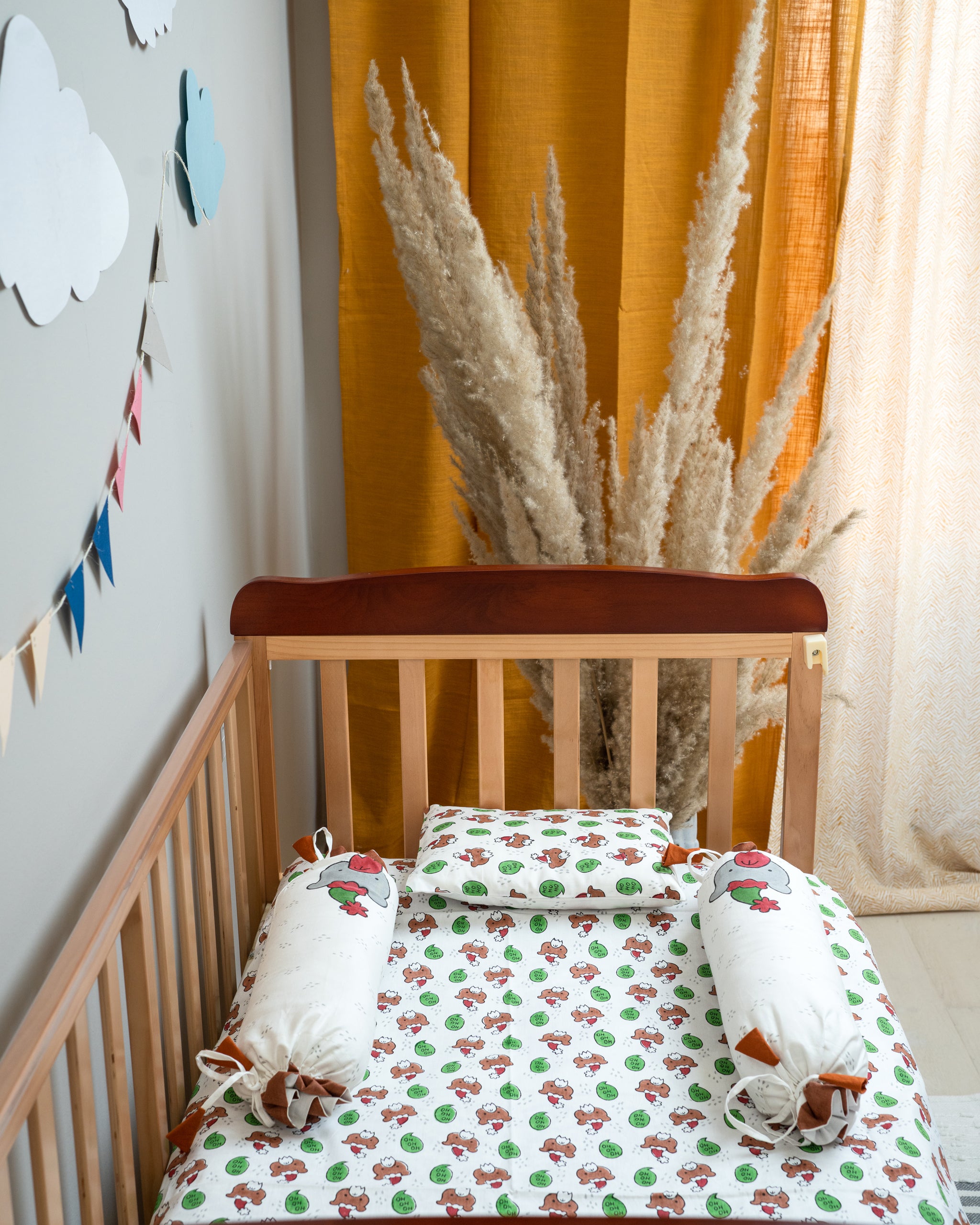 Playful Cartoon Pillow & Bolster Set