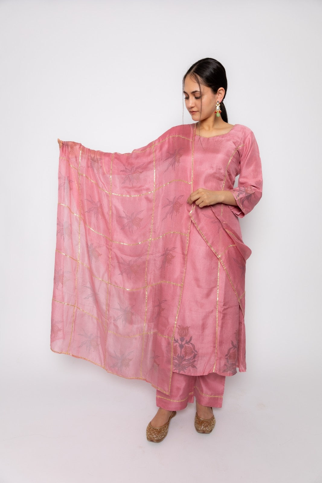 Regal Essence silk Hand Block Printed A-Line Kurta set